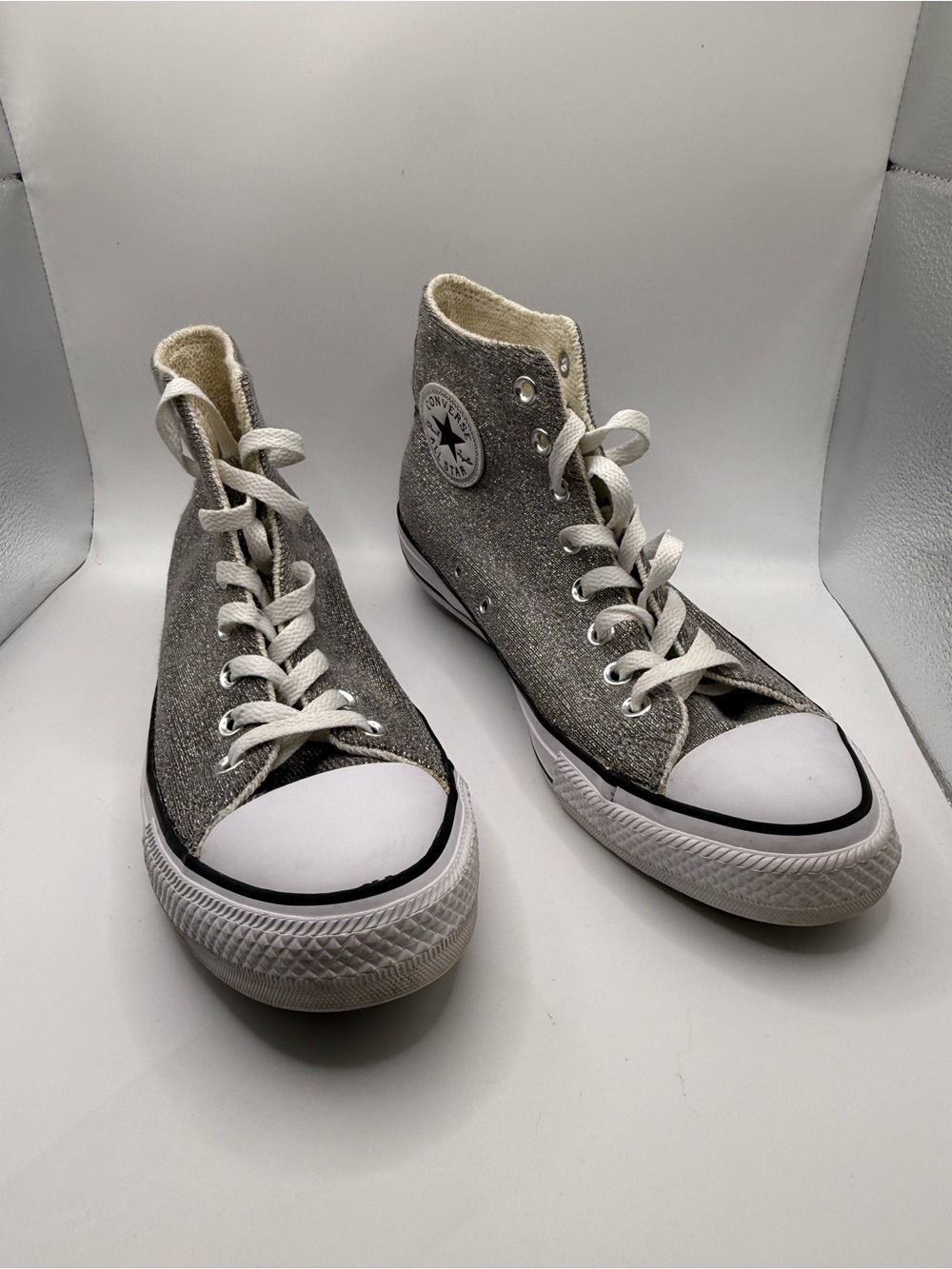 Converse High Top Sneakers in Metallic Gray and White